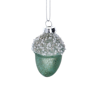 Sage Green Beaded Acorn Glass Ornament