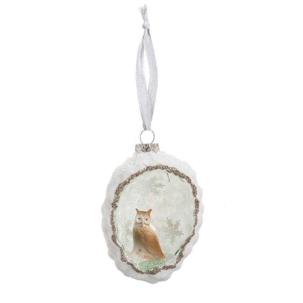 Woodland Scenic Owl Glass Ornament