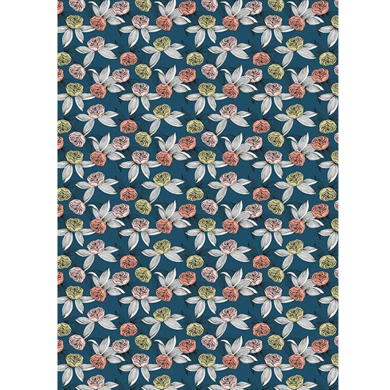 Art File | Pastel Flowers on Blue Sheet Wrapping Paper | Putti Canada