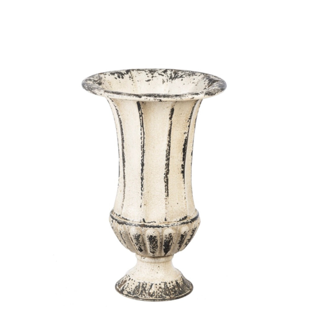 Medium White Washed Metal Urn | Putti Fine Furnishings Canada