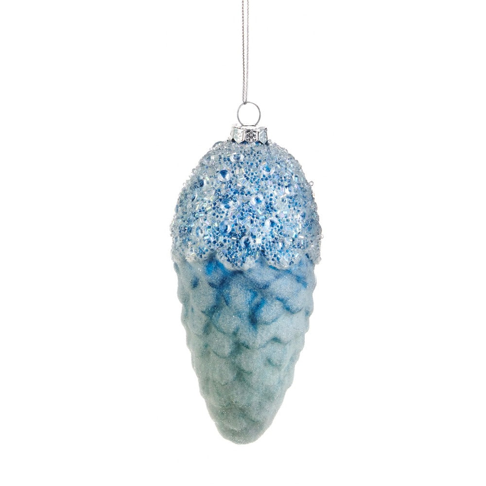 Frosted Aqua Ombre Glass Pinecone Ornament