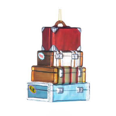 Stack of Vintage Suitcases Glass Christmas Ornament, CT-Christmas Tradition, Putti Fine Furnishings