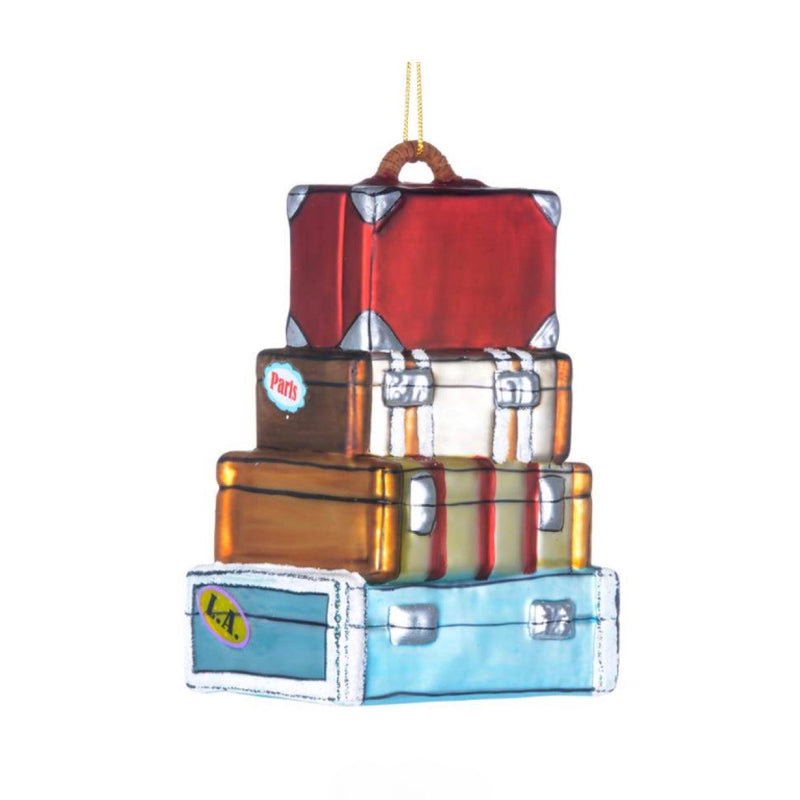 Stack of Vintage Suitcases Glass Christmas Ornament, CT-Christmas Tradition, Putti Fine Furnishings