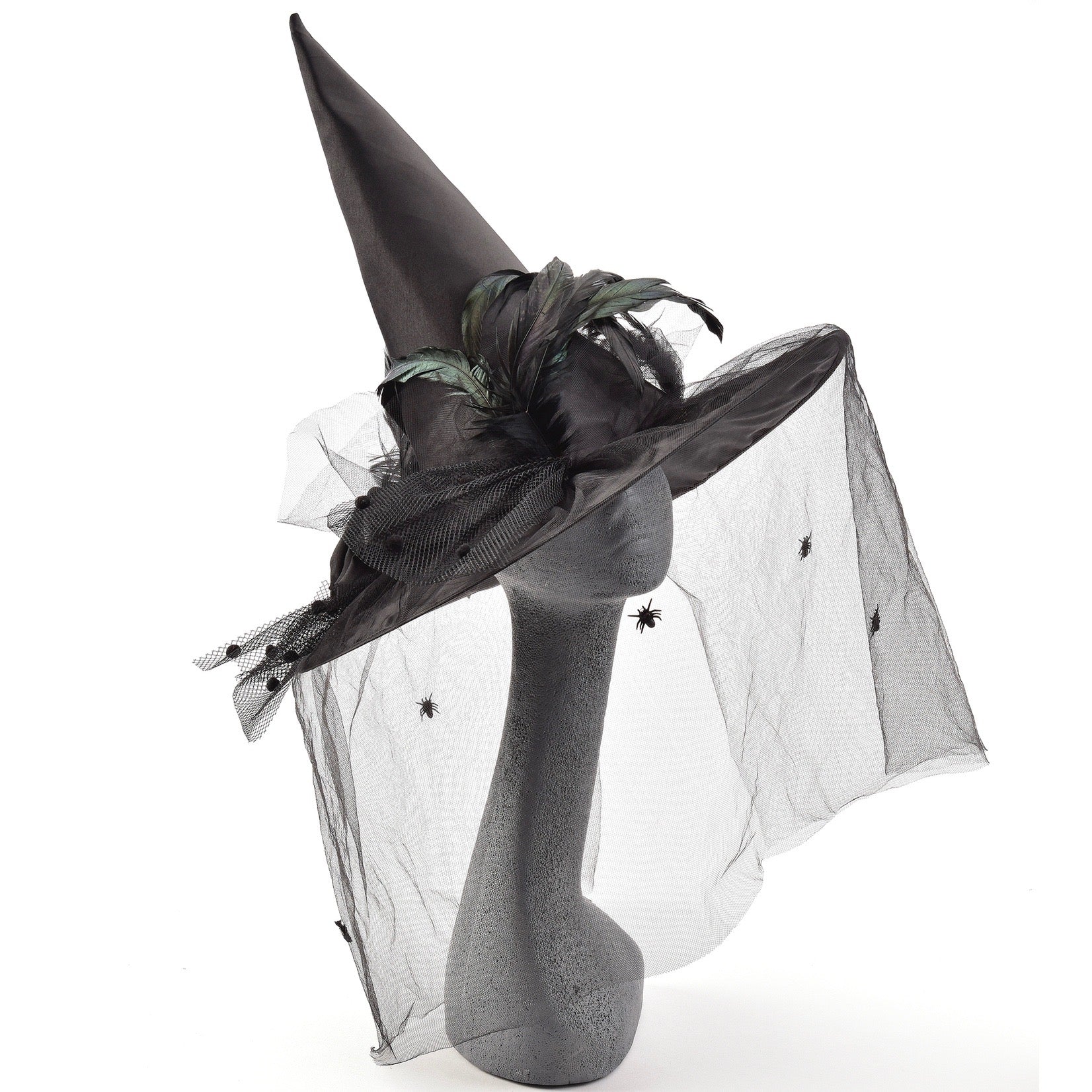 Black Witches Hat with Spider Veil Halloween - Le Petite Putti 