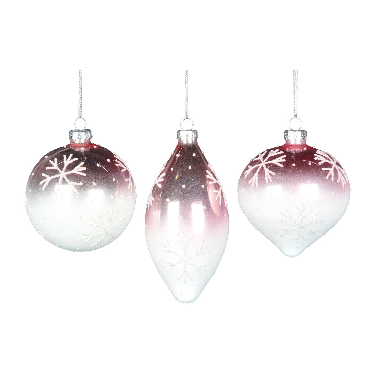 Pink Ombre Glass Ornament with Snowflakes - Double Point  | Putti Christmas Canada