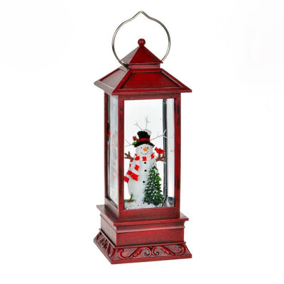 Snowman Perpetual Snow Red Lantern with Light | Putti Christmas Shop