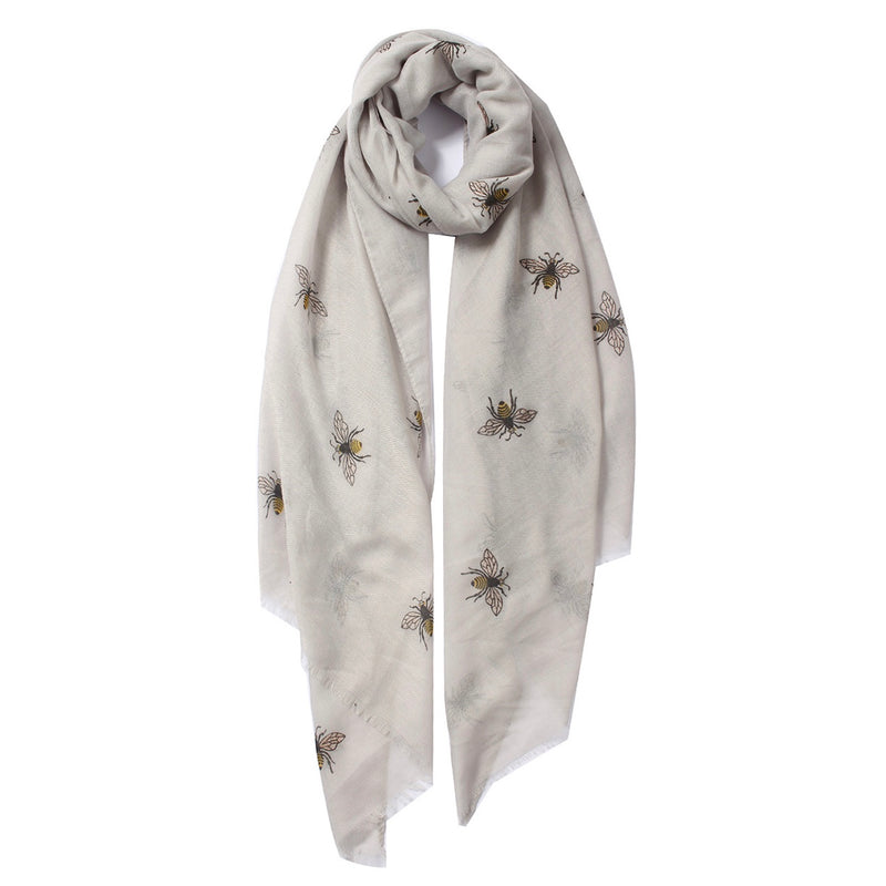 Glitter Bee Print Scarf - Taupe | Putti Fine Fashions Canada