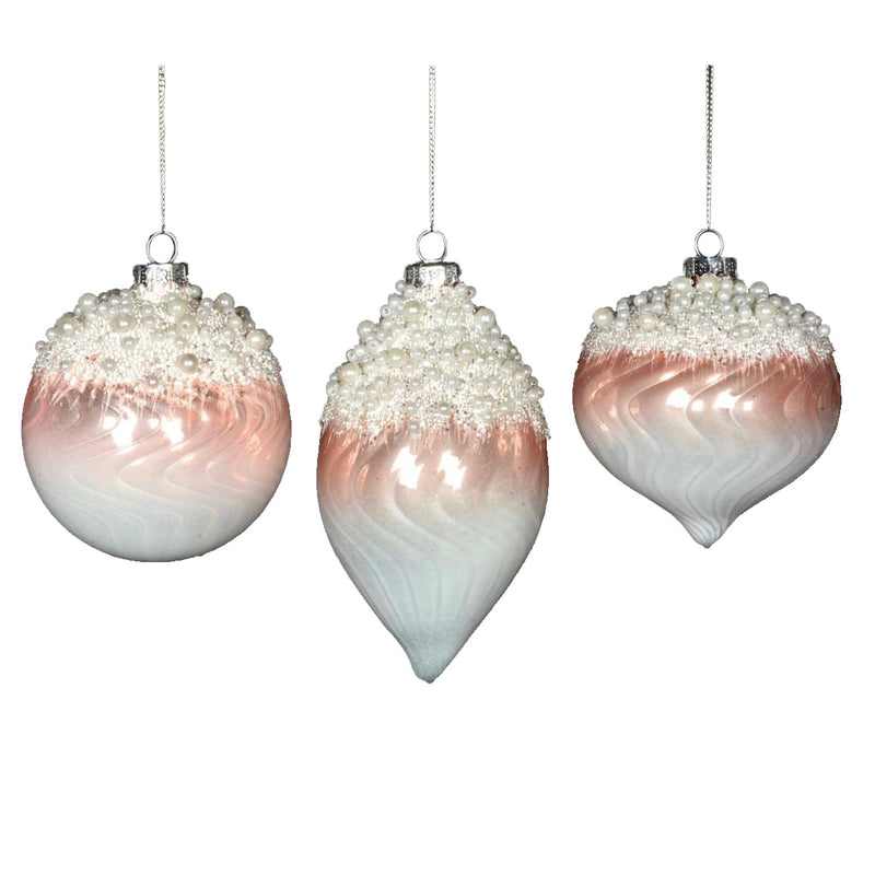 Ombre Pink with Pearls Glass Ornament | Putti Christmas Decorations