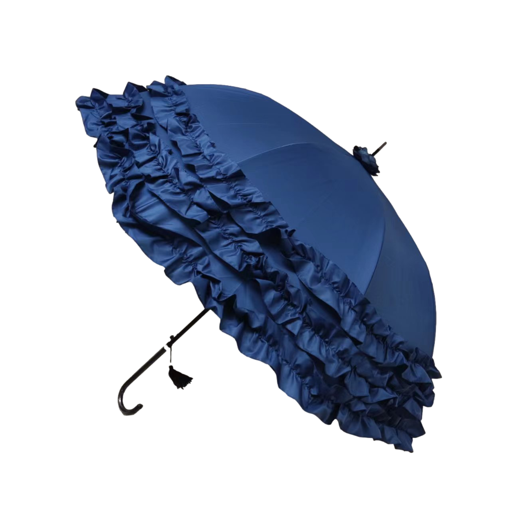 Soak London Navy Triple Frill Classic  Umbrella | Putti Fine Fashions