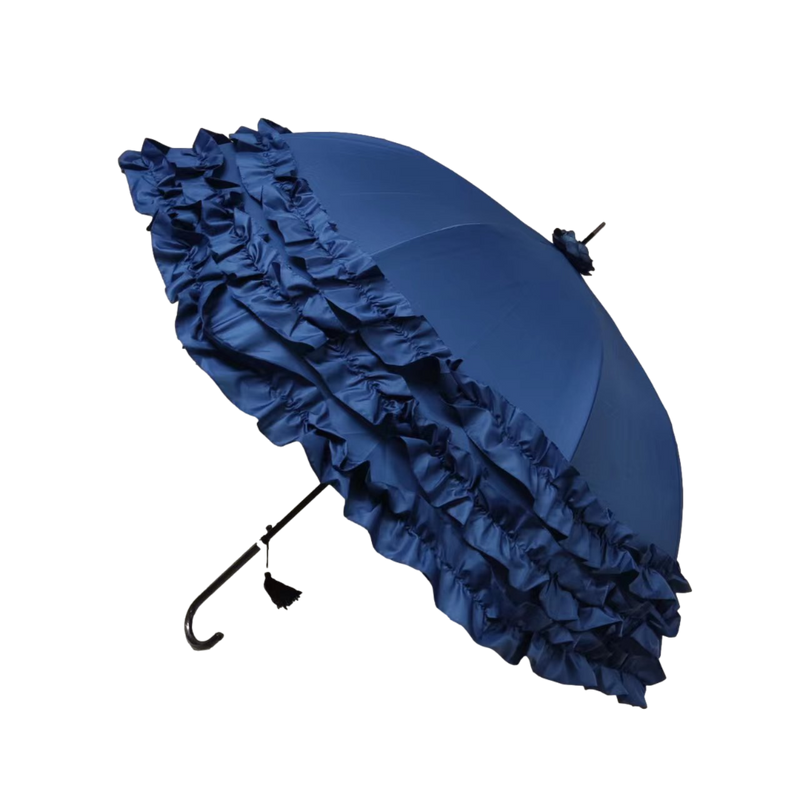 Soak London Navy Triple Frill Classic  Umbrella | Putti Fine Fashions
