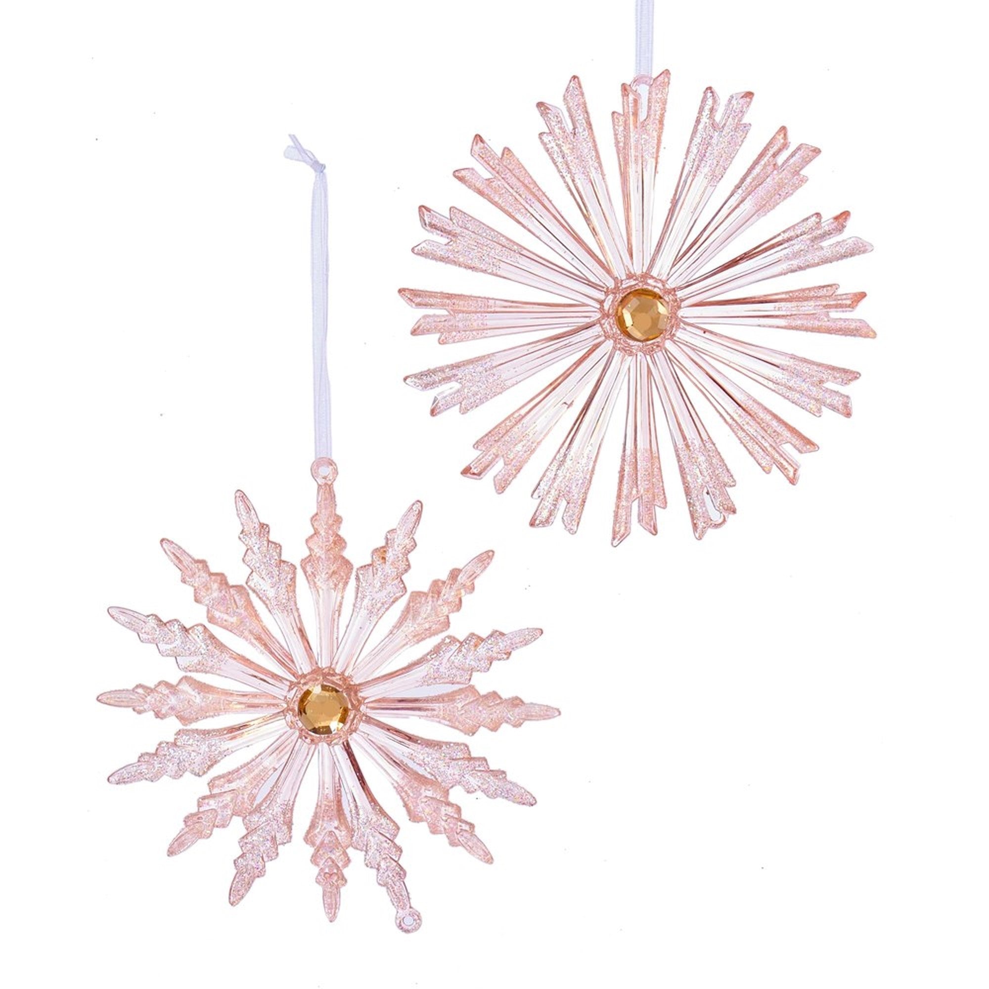 Kurt Adler Pink Plastic Snowflake with Glitter Ornament