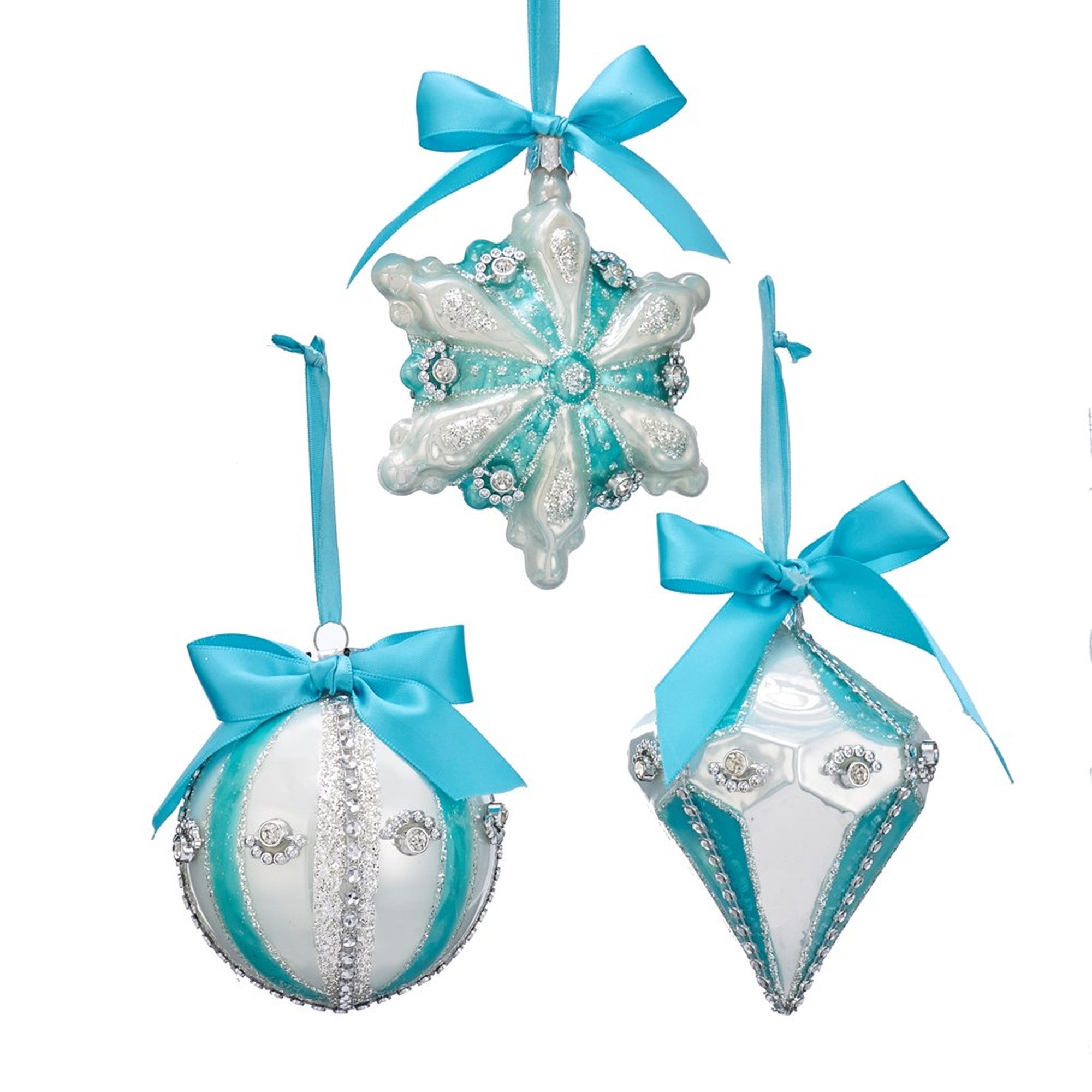 Kurt Adler Tiffany Blue Ball, Finial & Snowflake Ornaments | Putti Christmas