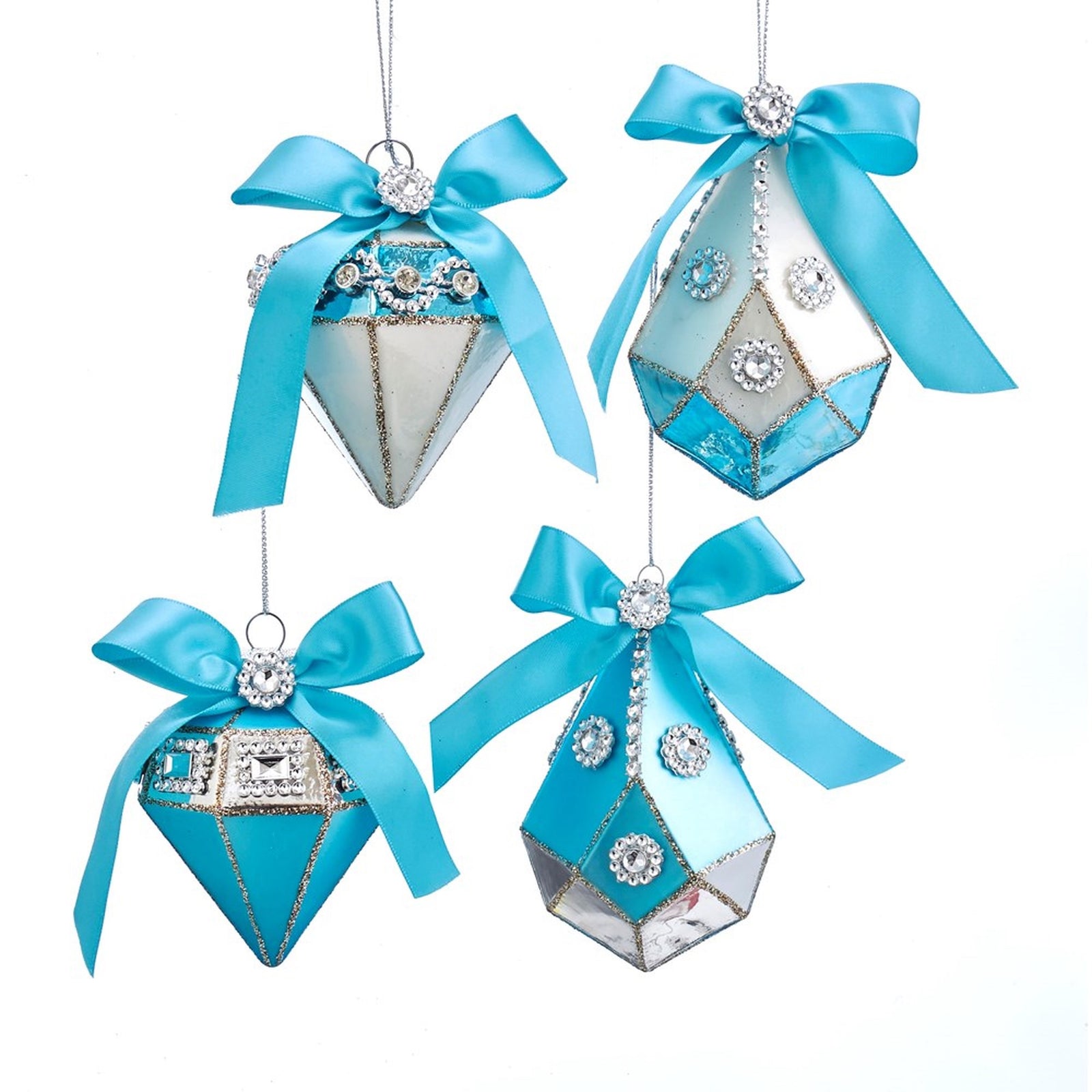 Kurt Adler Tiffany Blue Drop Ornaments with Bow | Putti Christmas