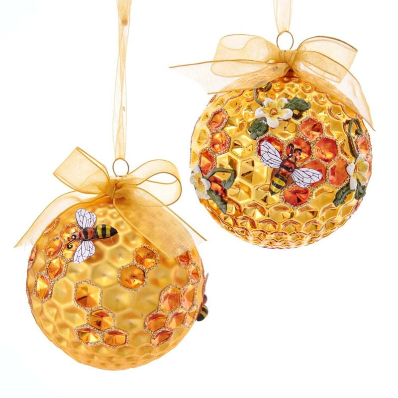 Kurt Adler Honeycomb Bee & Flower Glass Ball Ornament | Putti Christmas