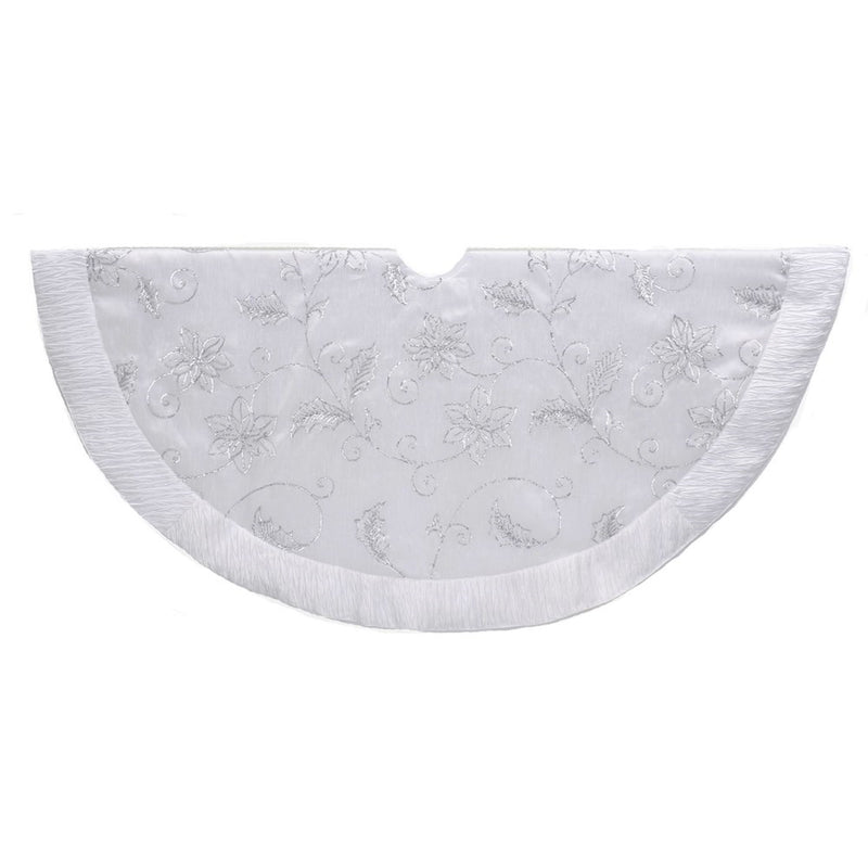 Kurt Adler White Tree Skirt with Sequin Flowers | Putti Christmas