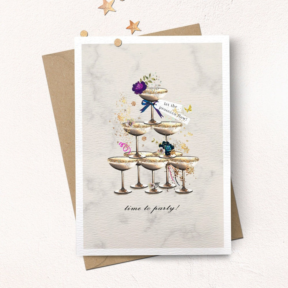 "Time to Party" Prosecco Tower Greeting Card | Putti Fine Furnishings
