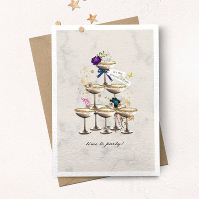 "Time to Party" Prosecco Tower Greeting Card | Putti Fine Furnishings