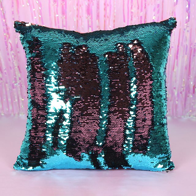 Pink and Aqua Blue Reversible Sequin Pillow, SD-Something Different, Putti Fine Furnishings