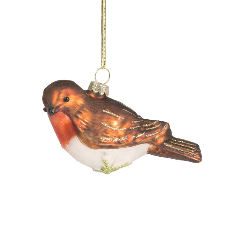 Robin Perching on Branch Glass Ornament