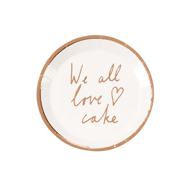 Talking Tales "We all Love Cake" Rose Gold Metallic Paper Canapé Plates | Putti Celebrations 