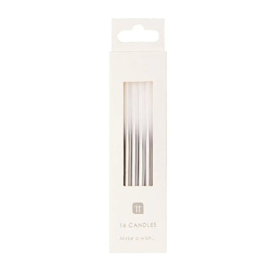 White and Silver Ombre Long Candles | Putti Party Supplies