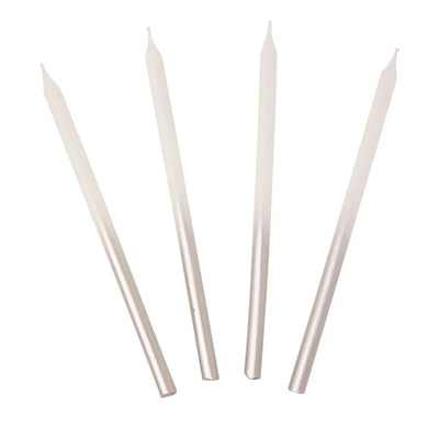 White and Silver Ombre Long Candles | Putti Party Supplies