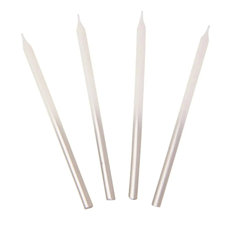 White and Silver Ombre Long Candles | Putti Party Supplies