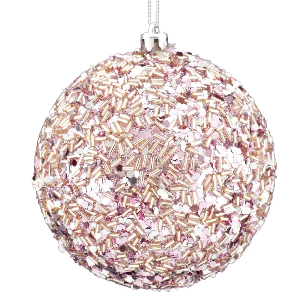 Blush Pink Beaded Ball Ornament