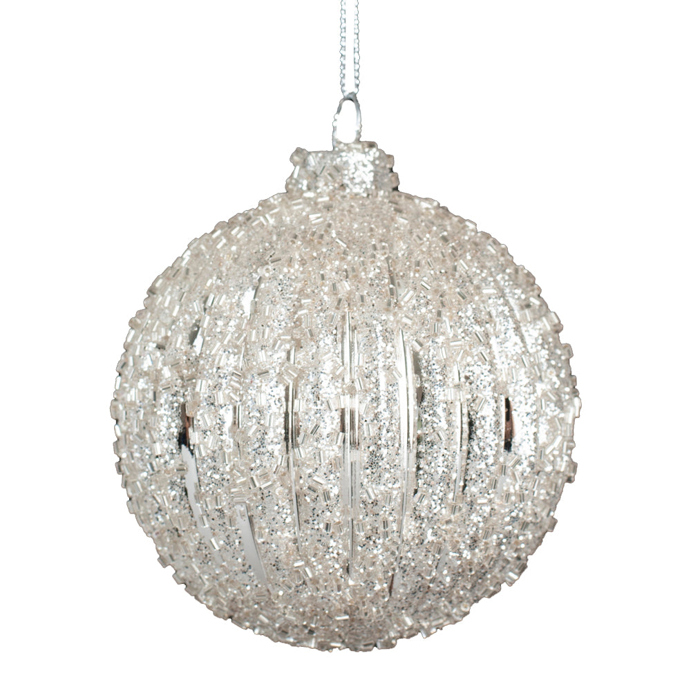 Silver Glass With Ice Coating Glass Ball Ornament | Putti Christmas Canada