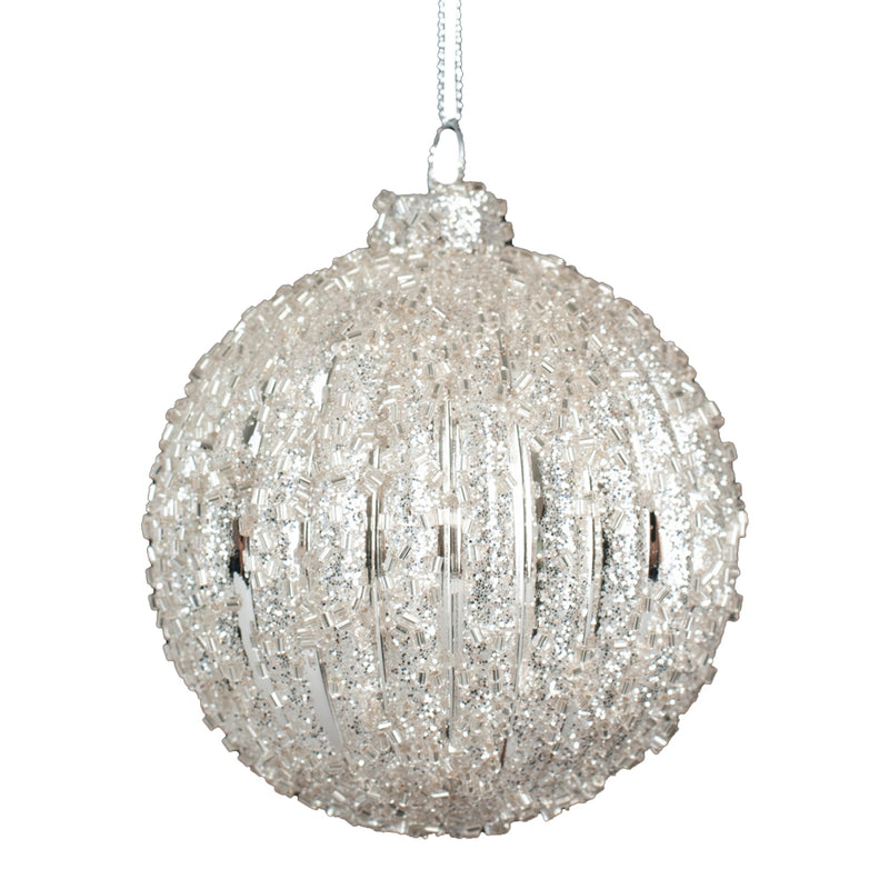 Silver Glass With Ice Coating Glass Ball Ornament | Putti Christmas Canada