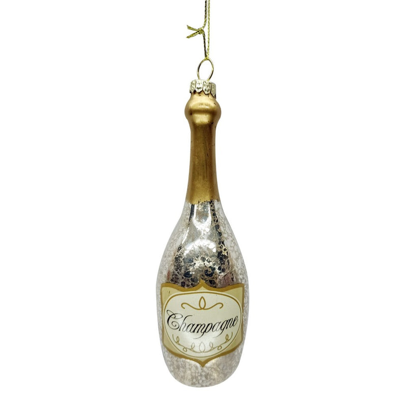 Silver Champagne Bottle Glass  Ornament | Putti Christmas Decorations