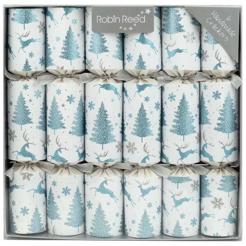 Robin Reed White with Blue Trees Christmas Crackers | Putti Christmas 