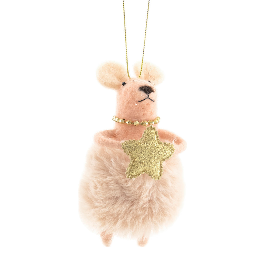 "Stary Stella" Pink Felt Mouse Ornament  | Putti Christmas Canada
