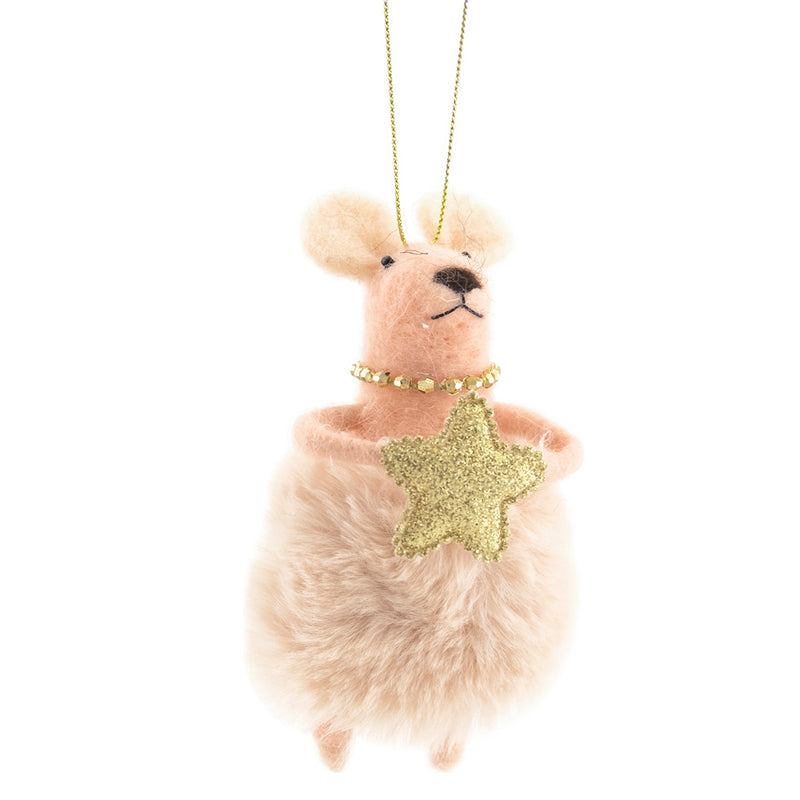 "Stary Stella" Pink Felt Mouse Ornament  | Putti Christmas Canada