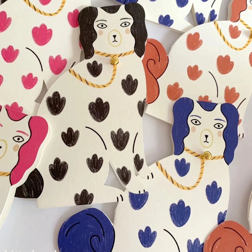 Staffordshire Pottery Dog Card - Blue