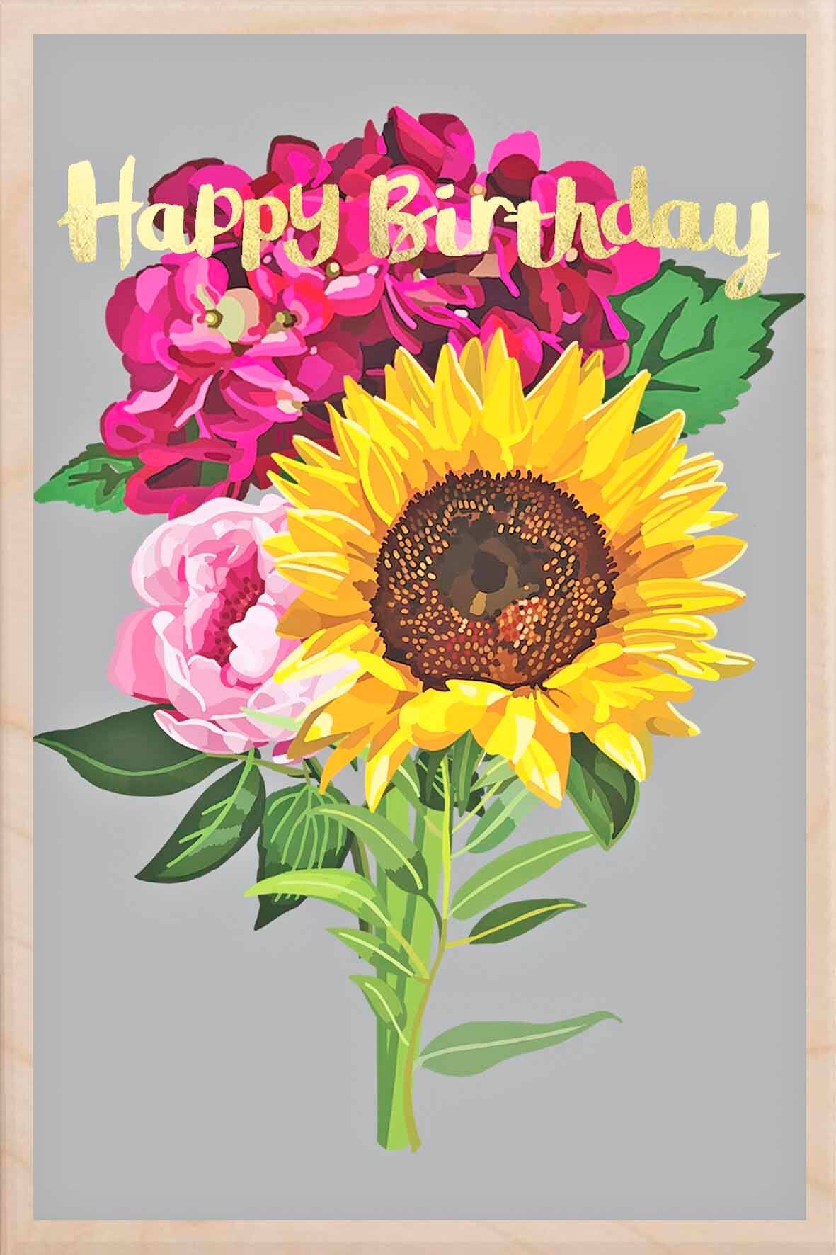 Happy Birthday Floral Wooden Postcard