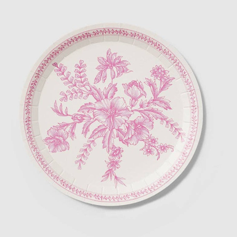 Pink and White French Toile Small Paper Plates