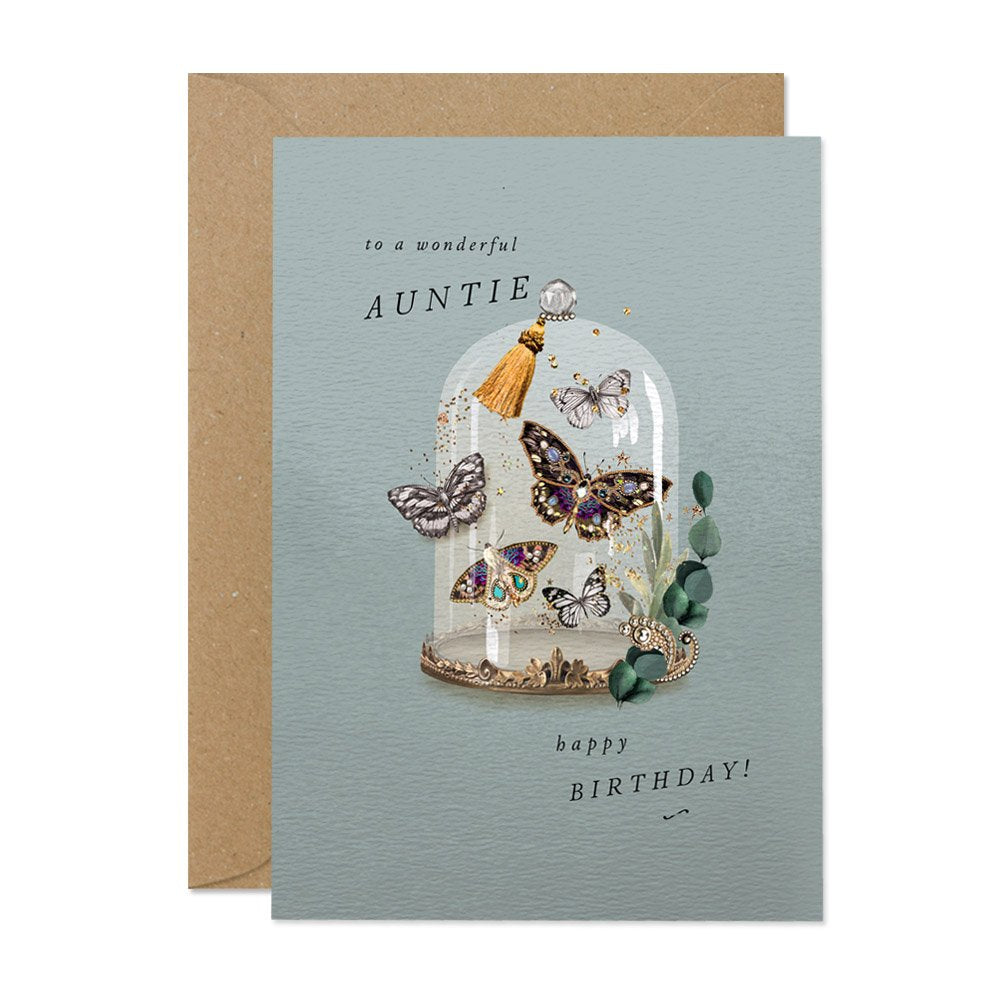 Auntie Birthday Butterfly Dome Greeting Card
