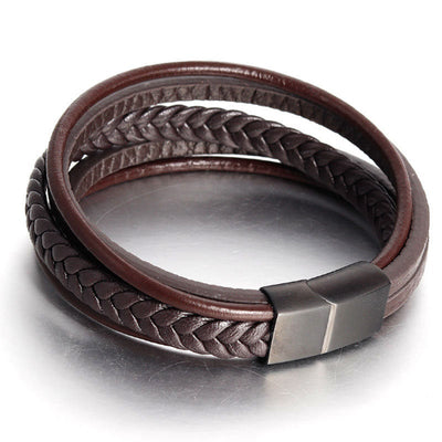 Multi Braided Brown Leather Men's Bracelet | Putti Fine Fashions Canada