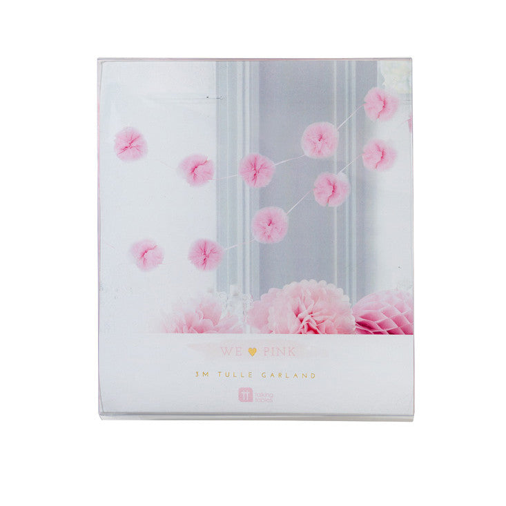 "We Heart Pink" Tulle Pom Pom Garland, TT-Talking Tables, Putti Fine Furnishings