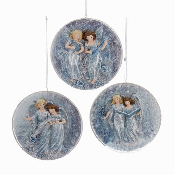 Kurt Adler Platinum and Teal Twin Angels Disc Ornament