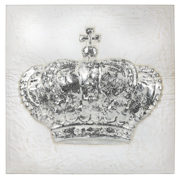 White with Silver Embossed Crown Wall Decor