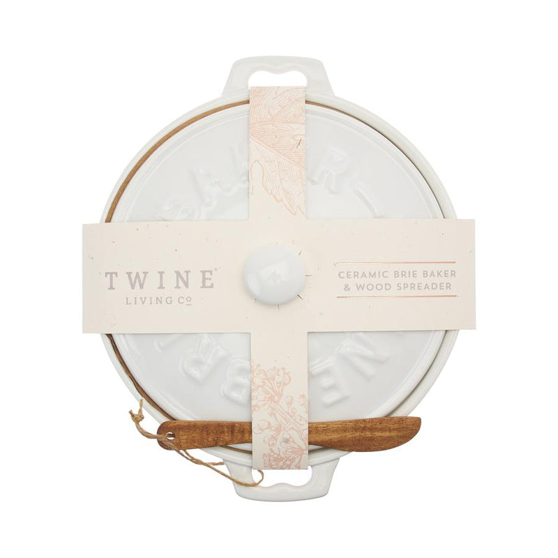 Ceramic Brie Baker & Acacia Wood Spreader Set by Twine | Putti Fine Furnishings 