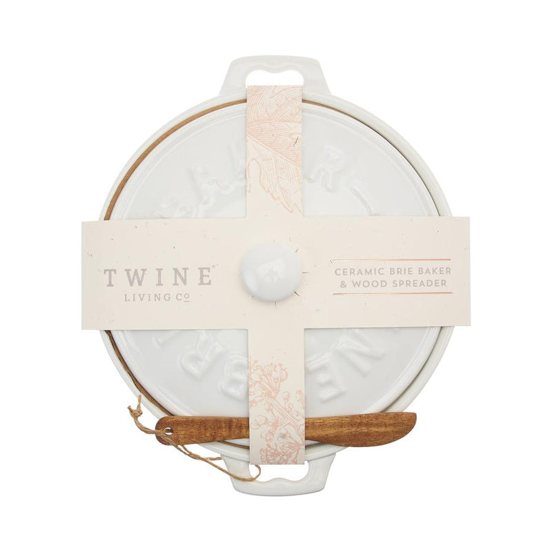 Ceramic Brie Baker & Acacia Wood Spreader Set by Twine | Putti Fine Furnishings