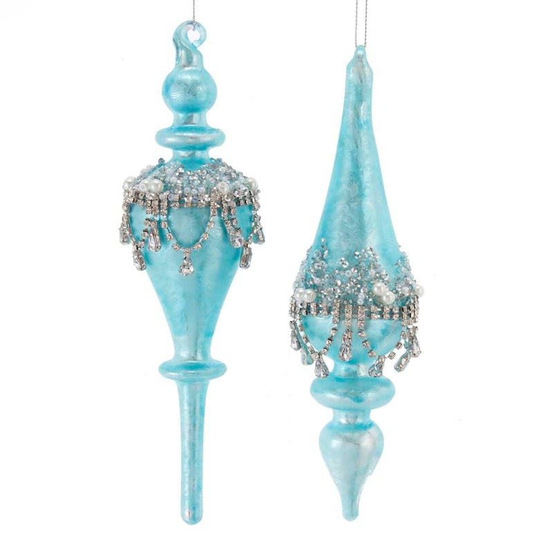 Kurt Adler Tiffany Blue Finial Ornament with Jewels