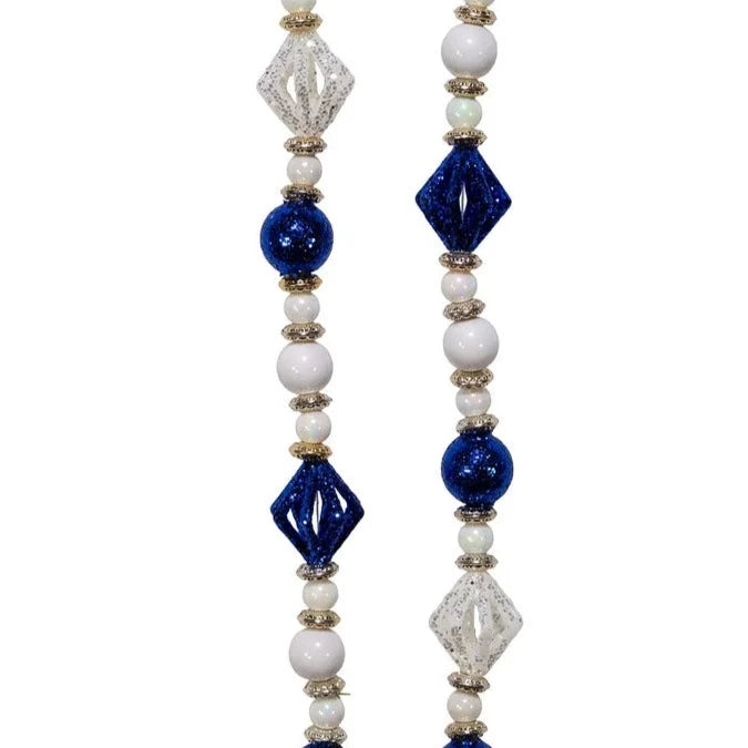 Kurt Adler Blue and White Glittered Ball Garland | Putti Christmas Decorations