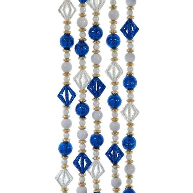 Kurt Adler Blue and White Glittered Ball Garland | Putti Christmas Decorations