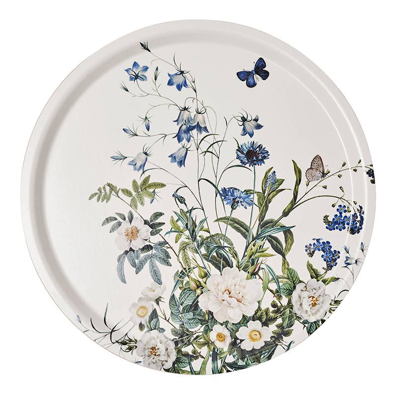 Blue Flower garden Round Serving Tray -