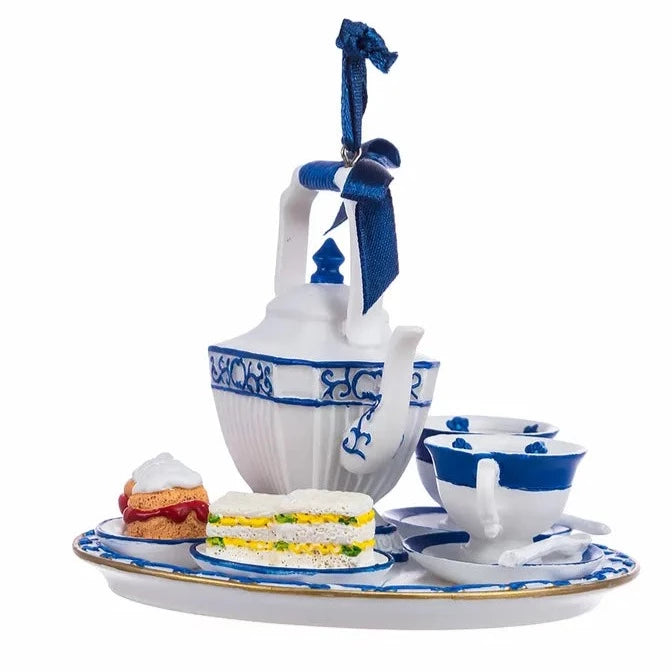 Delft Blue Teaset on Tray Ornament | Putti Christmas Decorations Canada