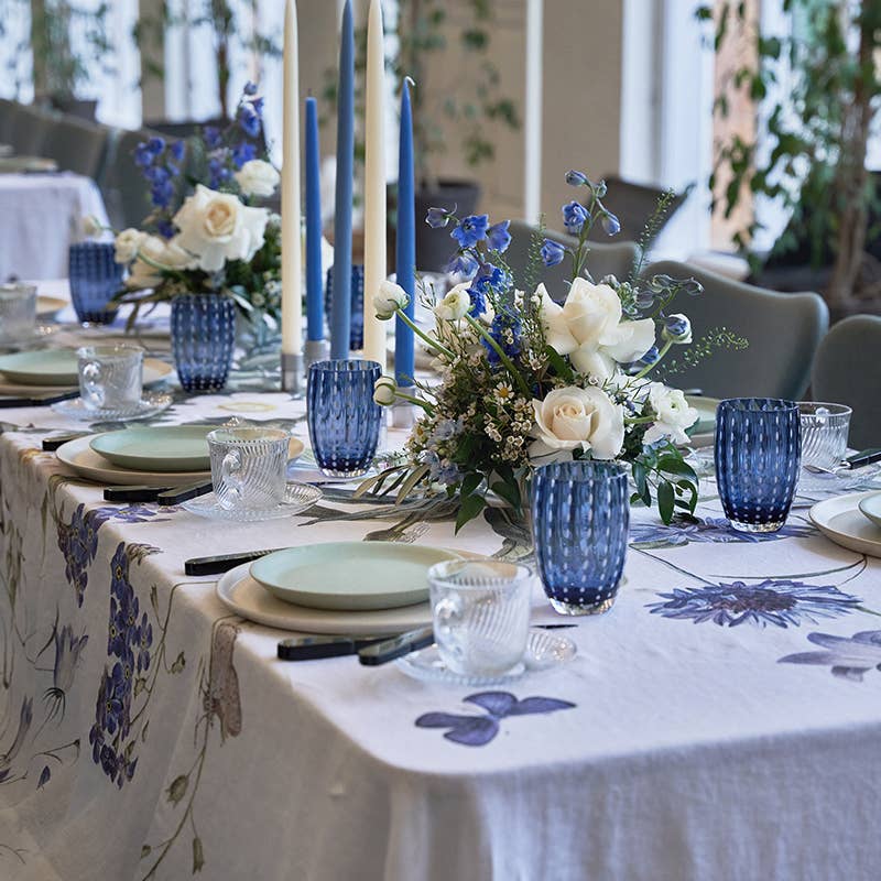 Blue Flower Garden Linen Tablecloth | Putti Fine Furnishings